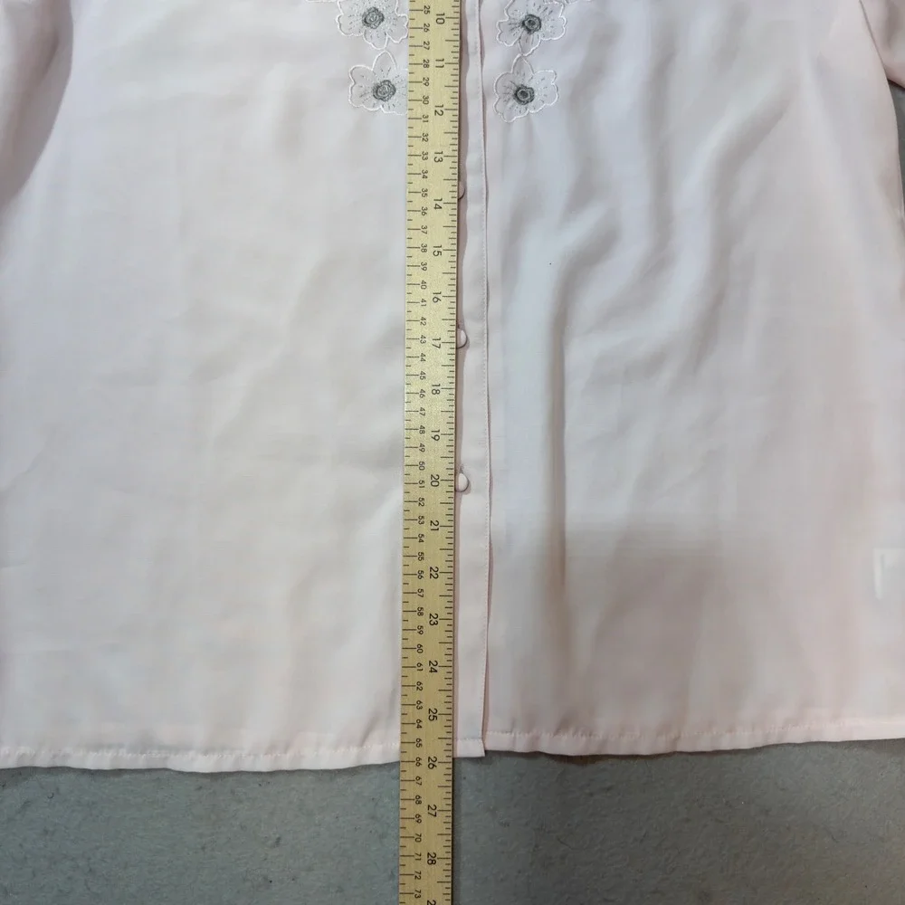 Ellen Parker Pink Embroidered Floral Button Up Blouse Long Sleeve Vintage SZ 10 - Picture 5 of 9
